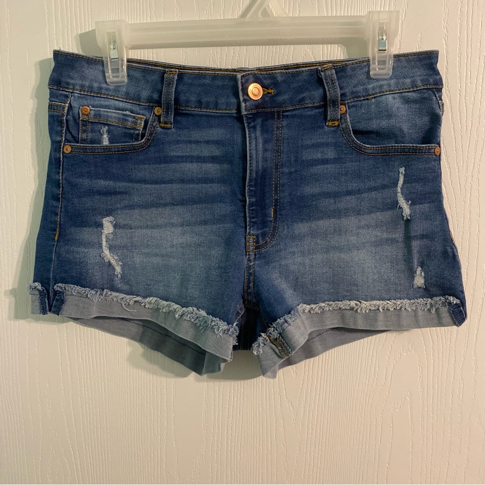 Celebrity Pink Dark Wash Cuffed Raw Hem Stretch Denim Shorts Size 9